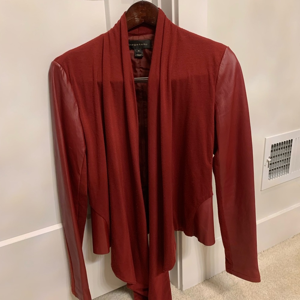 bagatelle Red Tie-Front Leather Sleeve Jacket - Picture 2 of 6
